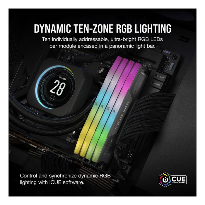 Corsair VENGEANCE RGB 64GB (2x32GB) DDR5 5200MHz CL40 Kit de Memoria para AMD 600 Series CMH64GX5M2B5200Z40K