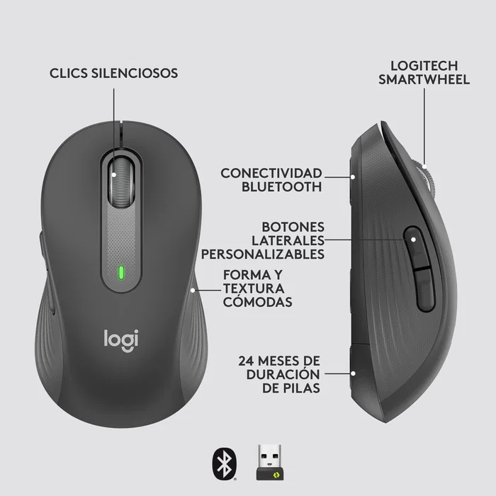 Logitech Signature M650 Ratón Óptico Inalámbrico Grafito Mediano Logitech Signature M650 Ratón Óptico Inalámbrico Grafito Mediano