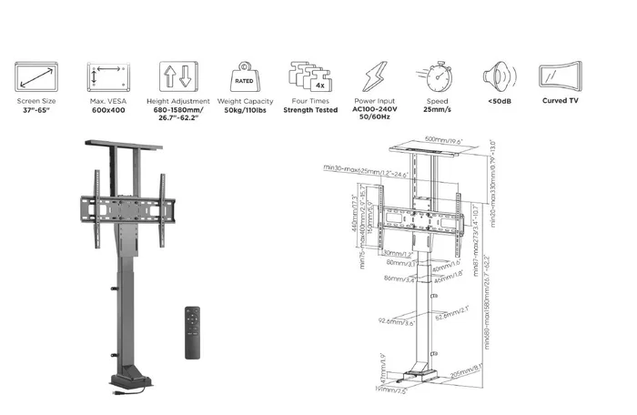 EQUIP Soporte de TV Motorizado 650606 para 37-65 pulgadas