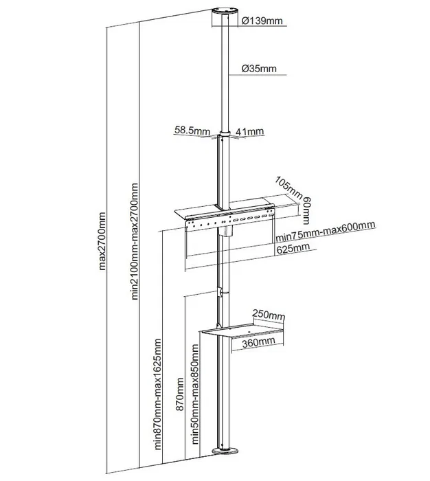 Equip Soporte Suelo Motorizado 650606 para TV/Monitor hasta 65" y 50kg Vesa 200x200-600x400 Negro