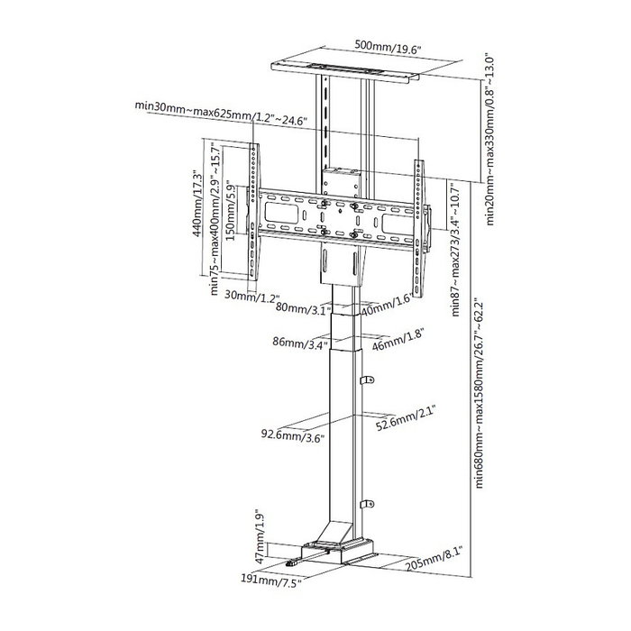 Equip Soporte de suelo motorizado para TV 37-65 pulgadas 650606 Negro