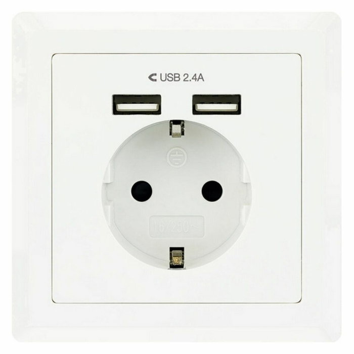Nanocable Base de enchufe de pared Schuko con 2 puertos USB 2.4A Blanco