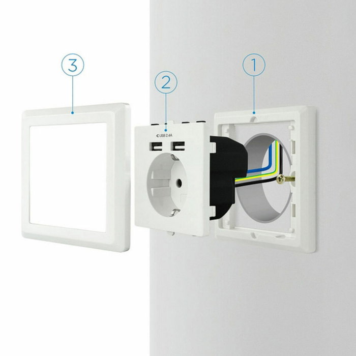 Nanocable Base de enchufe de pared Schuko con 2 puertos USB 2.4A Blanco