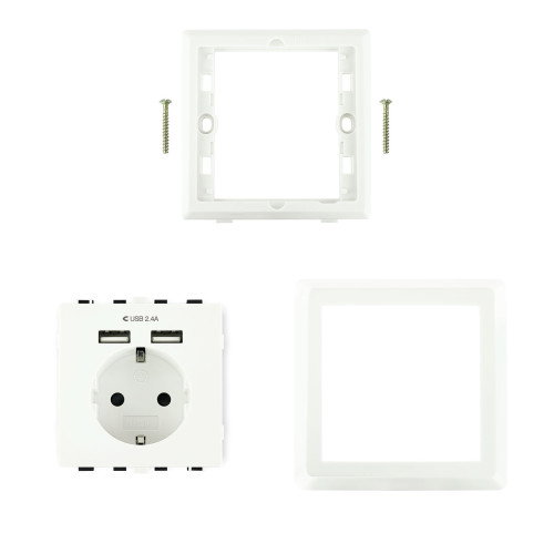 Nanocable Base de enchufe de pared Schuko con 2 puertos USB 2.4A Blanco