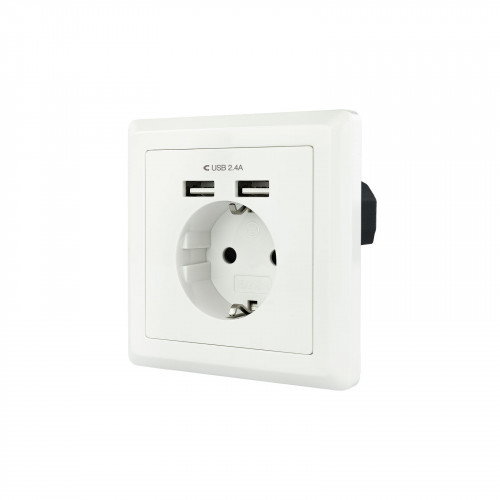 Nanocable Base de enchufe de pared Schuko con 2 puertos USB 2.4A Blanco