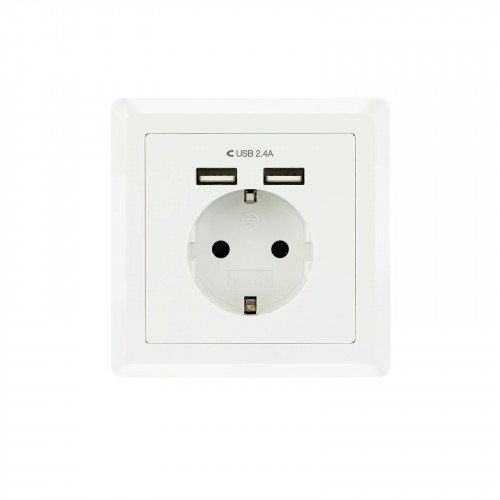 Nanocable Base de enchufe de pared Schuko con 2 puertos USB 2.4A Blanco