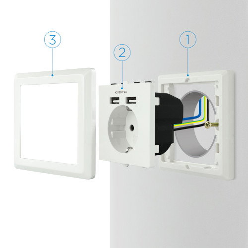 Nanocable Base de enchufe de pared Schuko con 2 puertos USB 2.4A Blanco