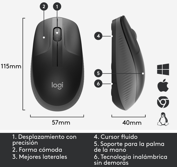 Logitech M190 Ratón Inalámbrico Gris Marengo Logitech M190 Ratón Inalámbrico Gris Marengo