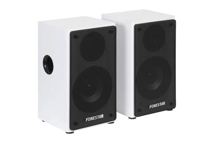 Fonestar CLASS-220B Altavoces Activos 2.0 para Piso, 2x20W RMS, Rango 60-20000Hz, Entradas AUX/RCA, Bluetooth 5.0, Mando, Color Blanco/Negro
