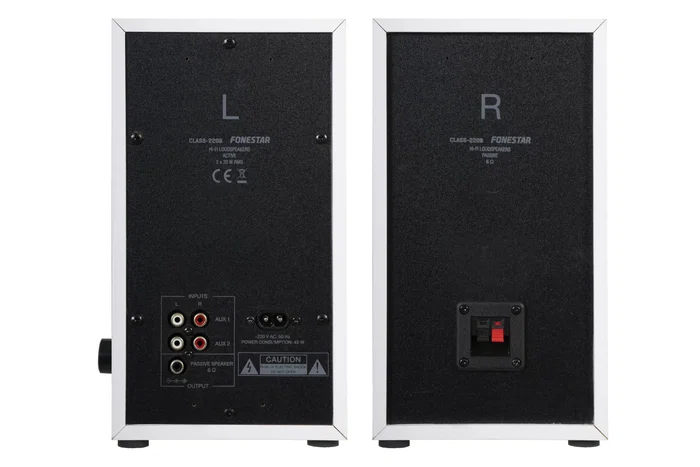 Fonestar CLASS-220B Altavoces Activos 2.0 para Piso, 2x20W RMS, Rango 60-20000Hz, Entradas AUX/RCA, Bluetooth 5.0, Mando, Color Blanco/Negro