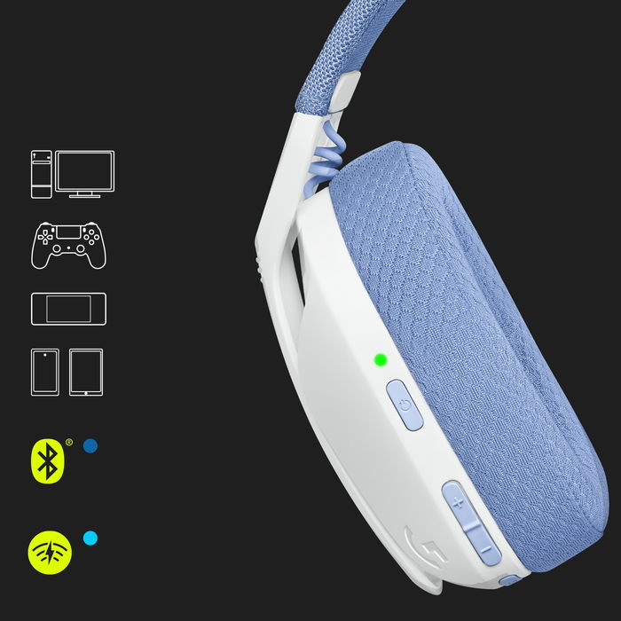 Logitech G435 Auriculares Gaming Inalámbricos con Microfono, Blanco, Dual Wireless LIGHTSPEED/Bluetooth, Sonido Envolvente, Compatible con PC y Consolas