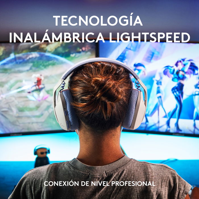 Logitech G435 Auriculares Gaming Inalámbricos con Microfono, Blanco, Dual Wireless LIGHTSPEED/Bluetooth, Sonido Envolvente, Compatible con PC y Consolas