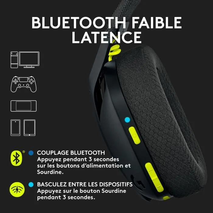 Logitech G435 Auriculares Gaming Inalámbricos Diadema RGB Bluetooth/LIGHTSPEED Negro Amarillo