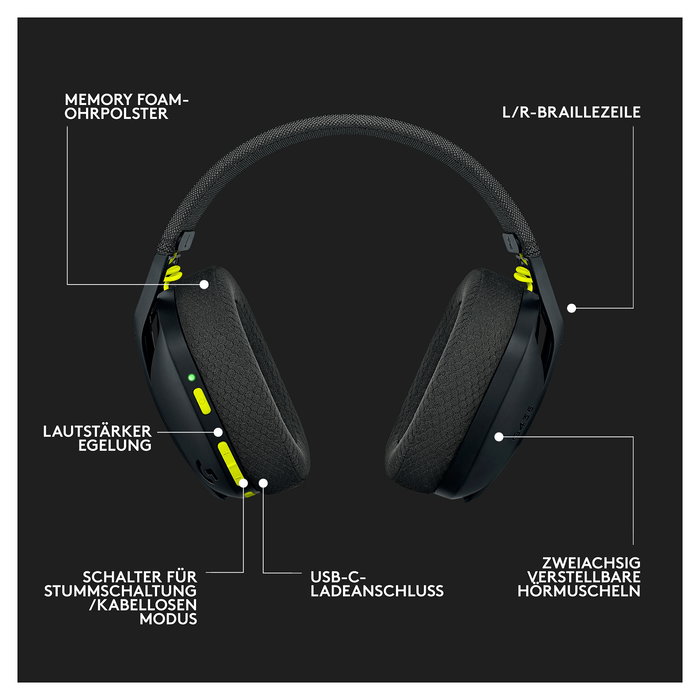 Logitech G435 Lightspeed Auriculares Gaming Inalámbricos Bluetooth Diadema PC PS5 Negro Amarillo 981-001050