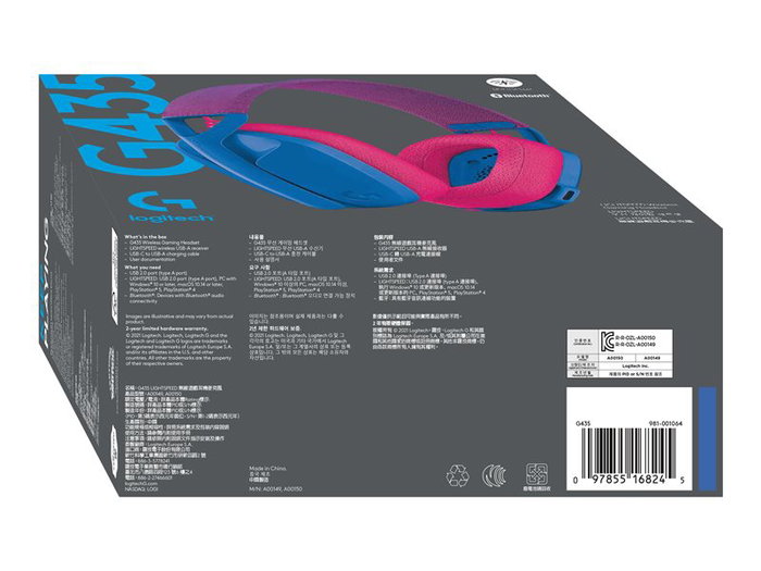 Logitech G435 Auriculares Gaming Inalámbricos LIGHTSPEED y Bluetooth con Micrófono, Sonido Envolvente, Hasta 18h Batería, Ligero (165g), PC, PS, Móvil, Color Azul