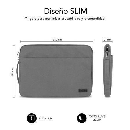 Subblim SUB-LS-0PS0002 Funda Urban para Portátil 14", Sleeve Delgado y Ligero, Poliéster 600D Impermeable, Acolchada, con Asa Retráctil y Bolsillo Frontal, Color Gris