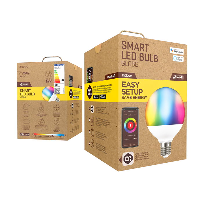 Muvit Bombilla Inteligente Globo E27 10W RGB y Blanca, WiFi, Compatible con Alexa y Google Home