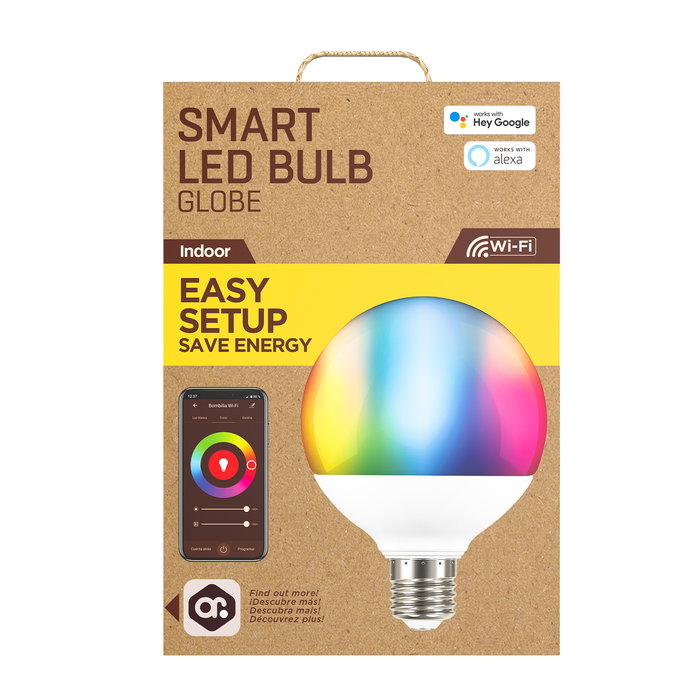 Muvit Bombilla Inteligente Globo E27 10W RGB y Blanca, WiFi, Compatible con Alexa y Google Home