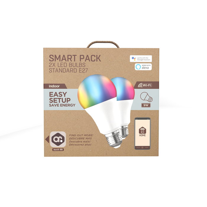 Muvit Bombilla Inteligente A60 E27 9W LED Multicolor y Blanca, Pack 2 uds Muvit Bombilla Inteligente A60 E27 9W LED Multicolor y Blanca, Pack 2 uds