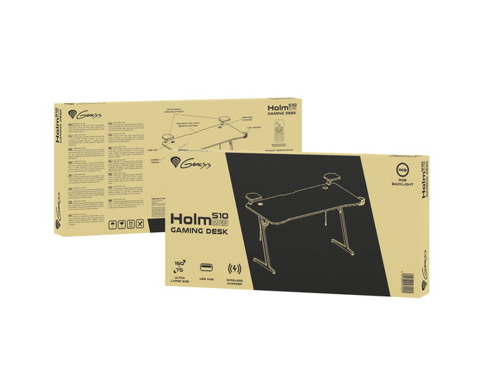 GENESIS Escritorio Gaming Holm 510 RGB Negro 160x75cm con Iluminación LED y Cargador Inalámbrico para Jugadores Profesionales