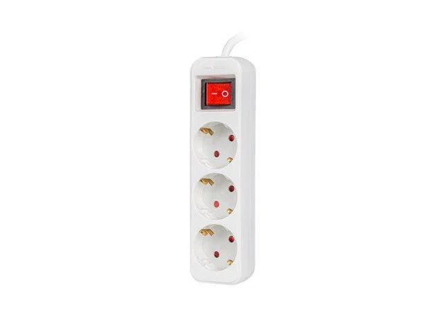 Lanberg PS1-03F-0150-W - Regleta de 3 Tomas Schuko con Protección Infantil y Interruptor - 1.5 m Cable - Blanco - 2500W, 10A, IP20, para Interior
