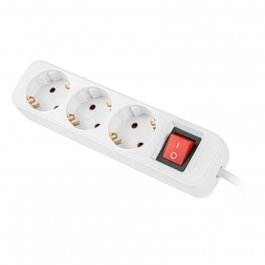 Lanberg Regleta Eléctrica 3 Tomas Schuko con Protección Sobretensiones, Color Blanco, Cable 1.5m