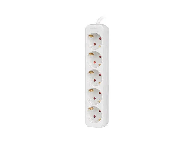 Lanberg PS0-05F-0300-W Regleta Eléctrica, 5 Tomas Schuko (Tipo F), Cable de 3 m, Color Blanco, para Uso Interior, Protección IP20 y para Niños