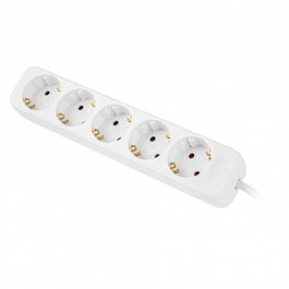 Lanberg PS0-05F-0300-W Regleta Eléctrica, 5 Tomas Schuko (Tipo F), Cable de 3 m, Color Blanco, para Uso Interior, Protección IP20 y para Niños
