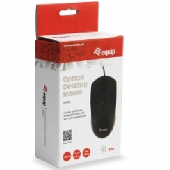 Equip Life Ratón Óptico USB Ambidiestro 3 Botones con Rueda de Desplazamiento, 1000 DPI, Negro para Oficina, Compatible con Windows y macOS