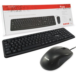 Equip Kit Teclado y Mouse USB con Cable, Ratón Óptico 1000 DPI, 105 Teclas, Compatible Windows/MAC, Ergonómico
