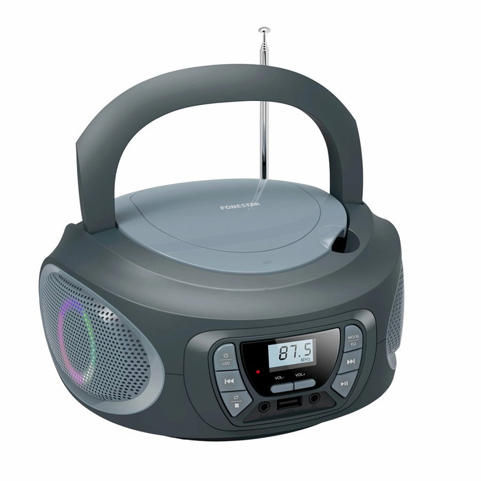 Fonestar sistem Boom - One - G Radio CD USB FM Portátil con Entrada Auxiliar y Efectos Luminosos, Gris