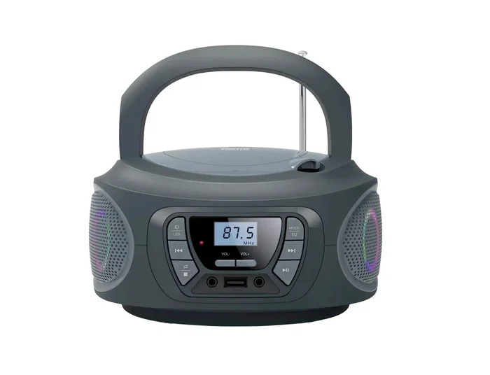 Fonestar BOOM-ONE-G Radio Portátil con Reproductor de CD, Bluetooth, FM, Altavoces 4W, Entrada Auxiliar, Gris