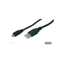 Digitus Cable USB 2.0 A Micro B 3m Macho Negro para Datos y Carga, Plug and Play, Certificado UL