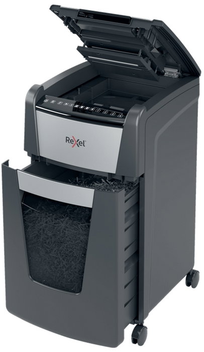 Rexel Optimum Auto+ 300X Destructora Automática de Microcorte Negro y Gris, 300 Hojas, 60L
