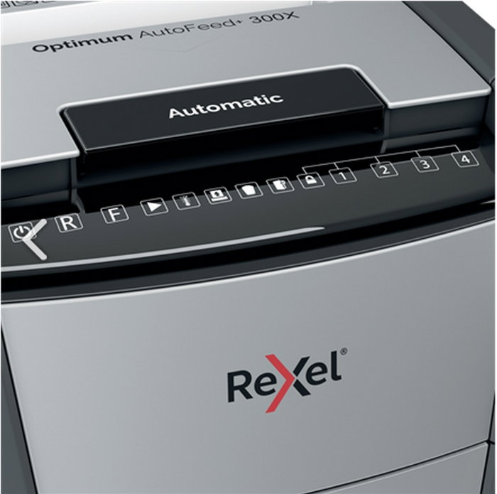 Rexel Optimum Auto+ 300X Destructora Automática de Microcorte Negro y Gris, 300 Hojas, 60L