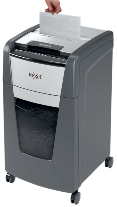 Rexel Optimum Auto+ 300X Destructora Automática de Microcorte Negro y Gris, 300 Hojas, 60L