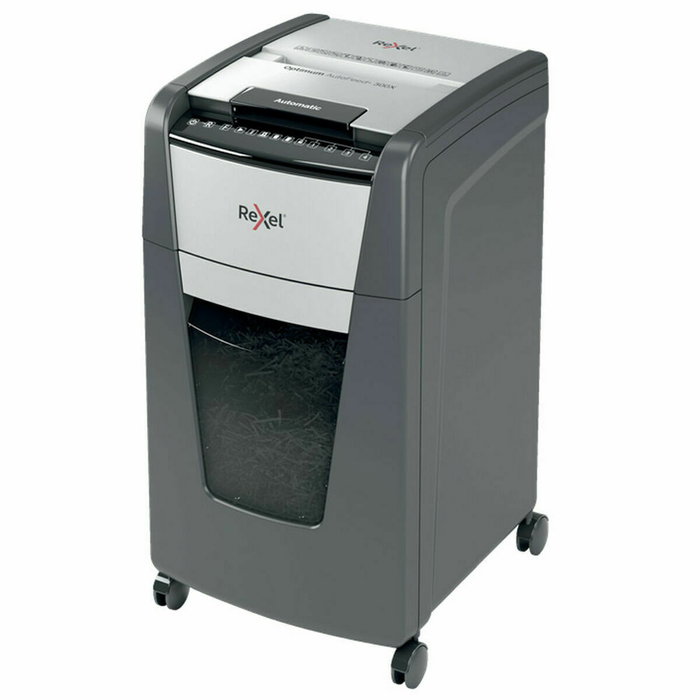 Rexel Optimum Auto+ 300X Destructora Automática de Microcorte Negro y Gris, 300 Hojas, 60L