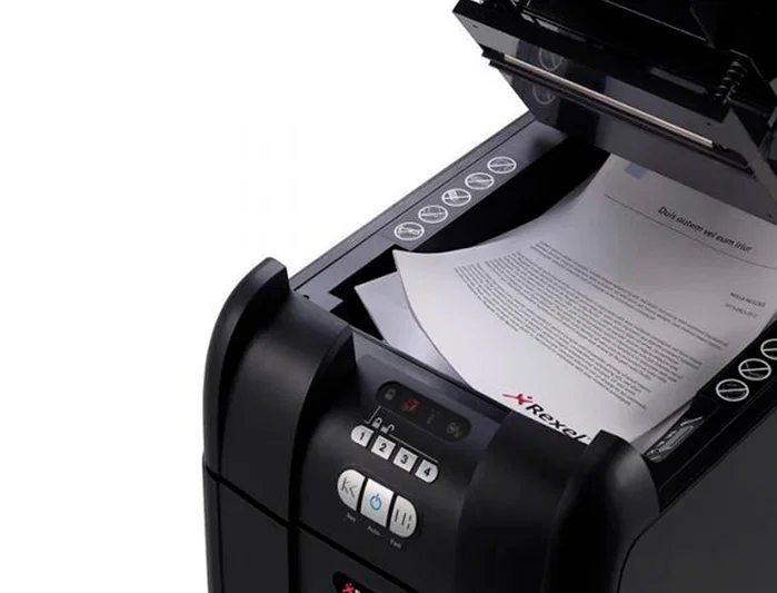 Rexel Optimum Auto+ 300X Destructora Automática de Microcorte Negro y Gris, 300 Hojas, 60L