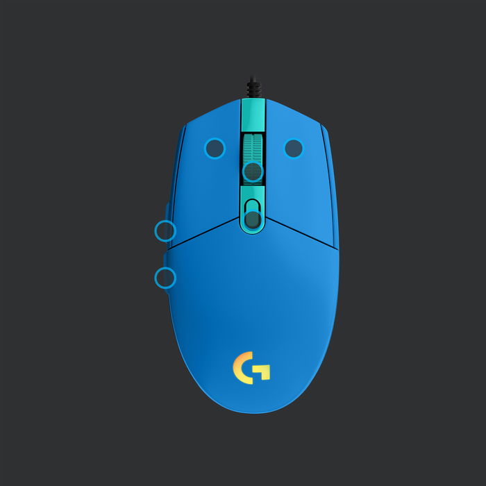 Logitech G203 Lightsync Gaming - Ratón óptico cableado USB, 8000 DPI, 6 botones, RGB, azul