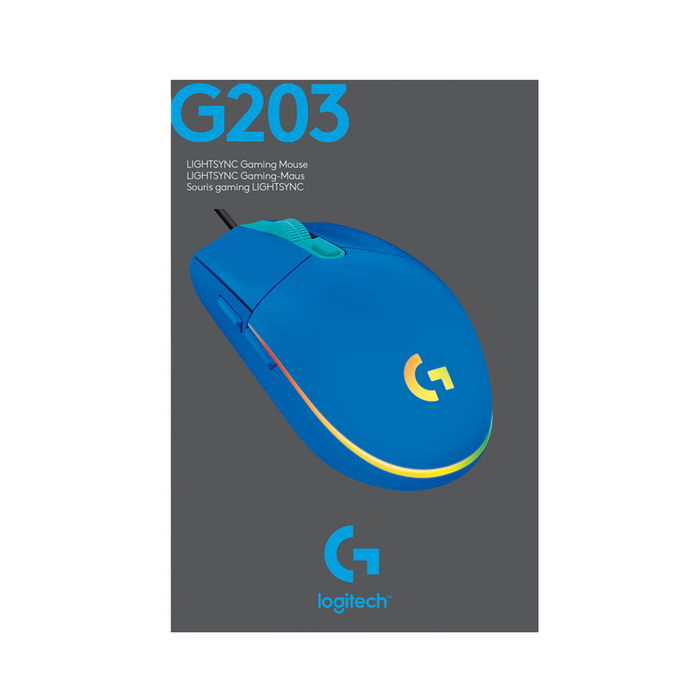 Logitech G203 Lightsync Gaming - Ratón óptico cableado USB, 8000 DPI, 6 botones, RGB, azul
