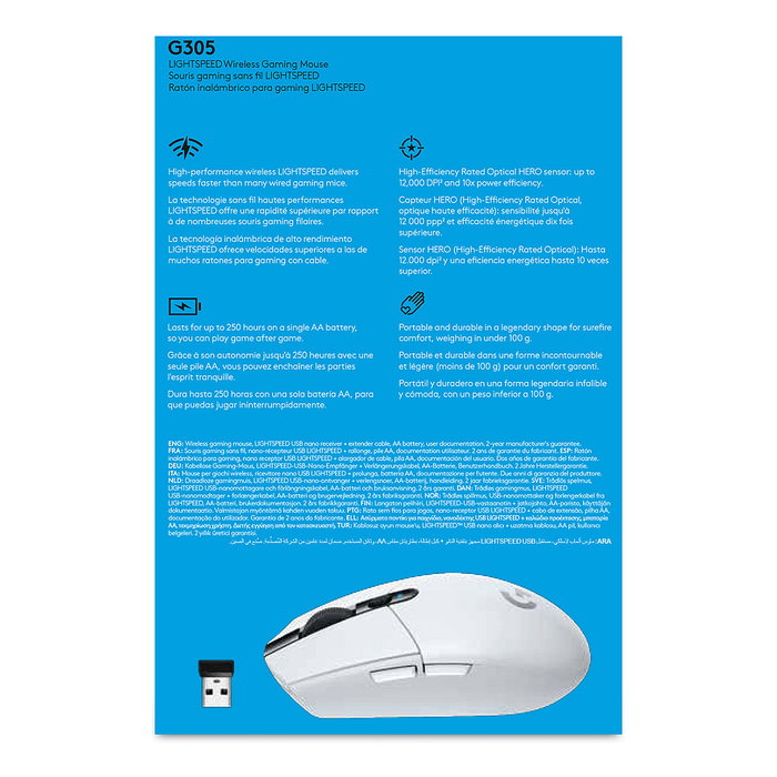 Logitech G305 Lightspeed Ratón Gaming Inalámbrico Blanco, 12000 DPI Logitech G305 Lightspeed Ratón Gaming Inalámbrico Blanco, 12000 DPI