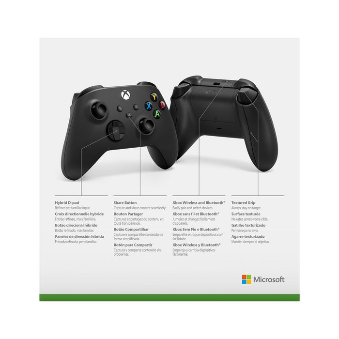 Microsoft Controlador Inalámbrico Xbox, Negro Carbón. Diseñado para mayor comodidad y compatible con Xbox Series X, S, One, Windows, Android e iOS.