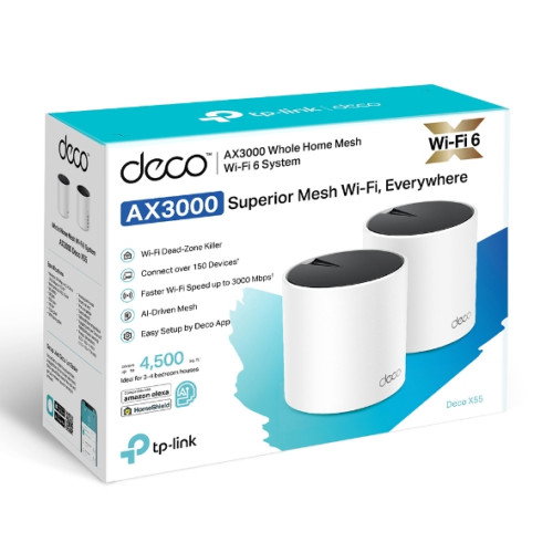 TP-Link Deco X55 AX3000 Wi-Fi 6 Mesh - Pack de 2 unidades, Blanco TP-Link Deco X55 AX3000 Wi-Fi 6 Mesh - Pack de 2 unidades, Blanco