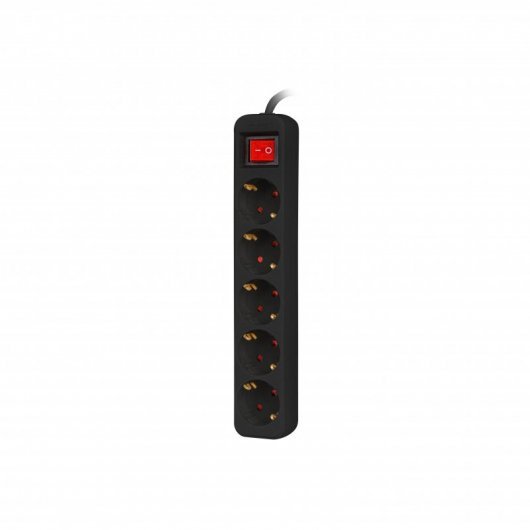 Lanberg Regleta de Sobremesa 5 Tomas Schuko, Cable 1.5 m, Protección Infantil, IP20, Negro y Blanco, 2500W Máx.