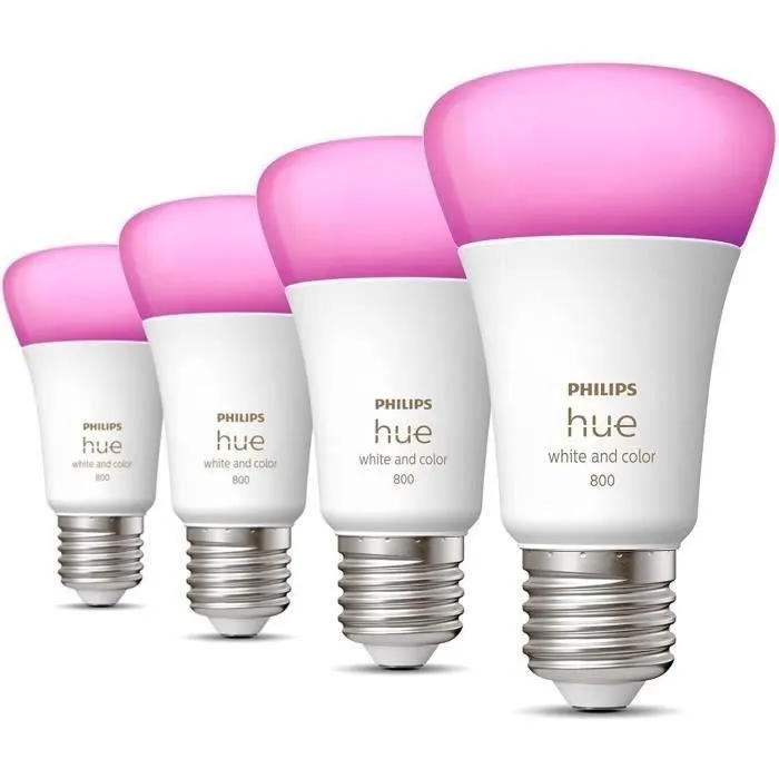 Philips Hue White & Color Ambiance, bombilla LED conectada E27, 60W equivalente, 800 lumen, 4 paquete, Bluetooth Compatible