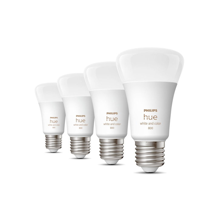 Philips Hue White & Color Ambiance, paquete de 4 bombillas LED E27, 800 lúmenes, Bluetooth compatible