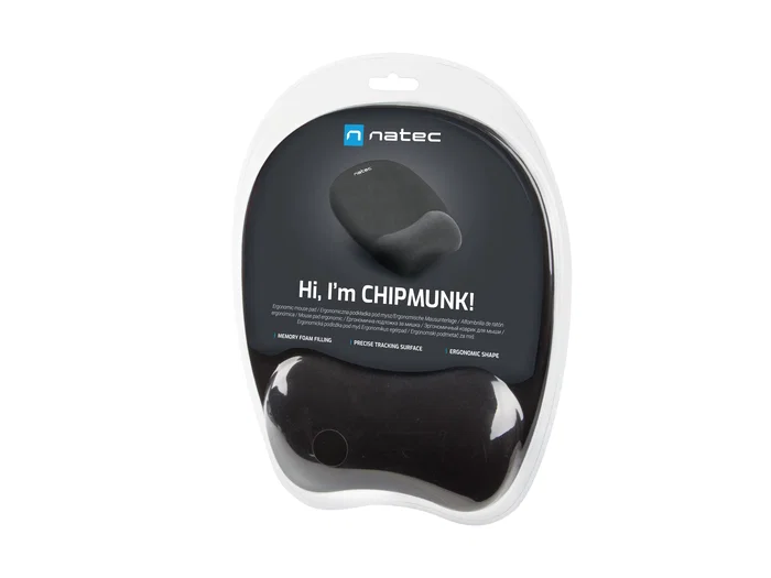 Natec Chipmunk - Alfombrilla Ergonómica de Tela con Espuma de Memoria y Base de Caucho Antiderrapante, Descansa Muñecas, Color Negro Monocromo