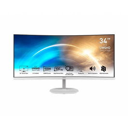 MSI PRO MP341CQW Monitor 34 Pulgadas UWQHD 100Hz 1ms (IPS, 3440x1440, Blanco, Altavoces, VESA)