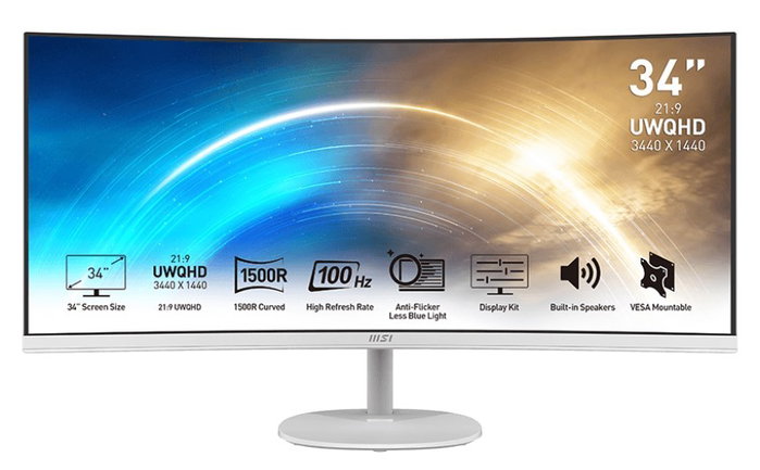 MSI PRO MP341CQW Monitor Curvo 34 pulgadas UWQHD Blanco MSI PRO MP341CQW Monitor Curvo 34 pulgadas UWQHD Blanco