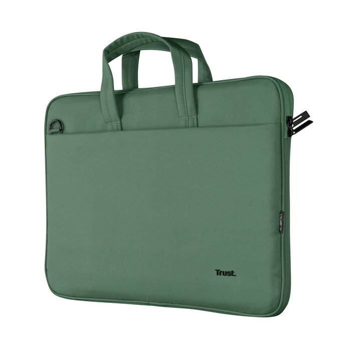 Trust Bologna Eco Maletín Ecológico para Portátil 16 Pulgadas (40.6 cm), Hecho con PET Reciclado, Verde, 2 Compartimentos, Acolchado, Resistente a Golpes, 430 g